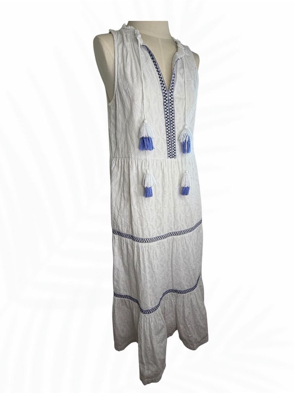 Tommy Bahama White Embroidered Tassel Maxi Dress S/P